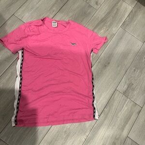 Victoria Secret PINK T-Shirt with Side Stripes and glitter dog on back
